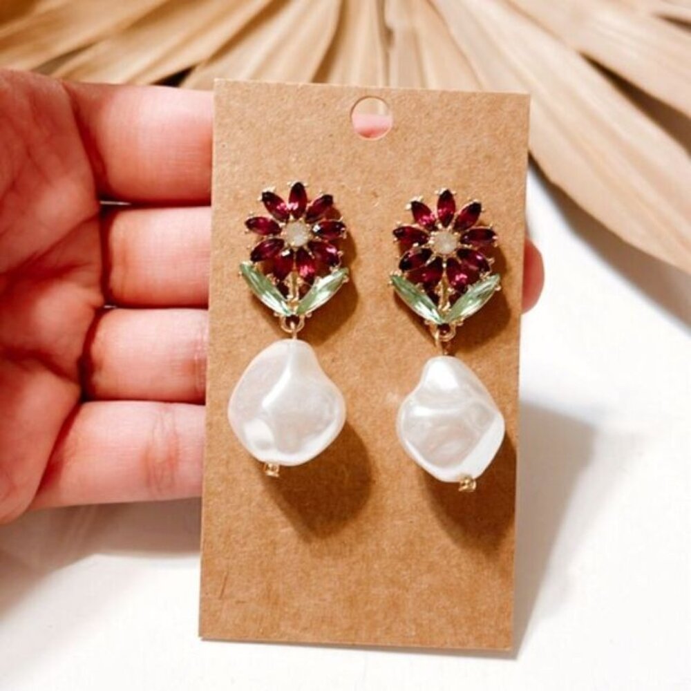 Flower pearl drop earrings S499